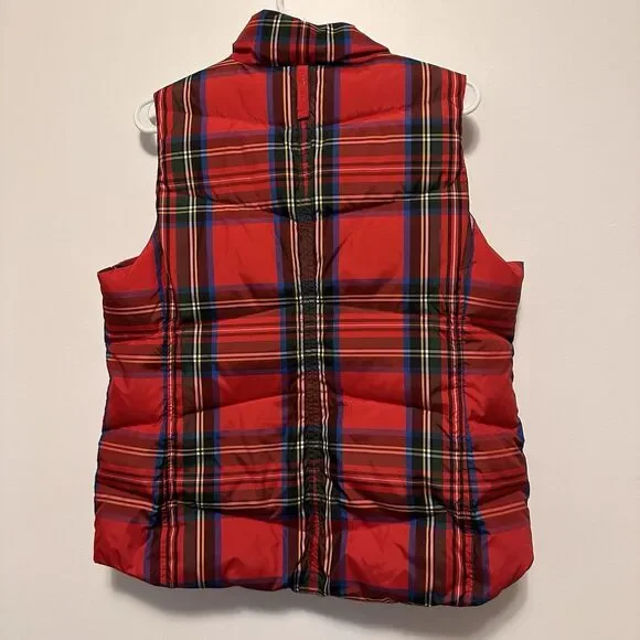 Lands End Womens Sz M Down Fill Red Tartan Plaid Puffer Vest Full Zip Preppy - Picture 6 of 6